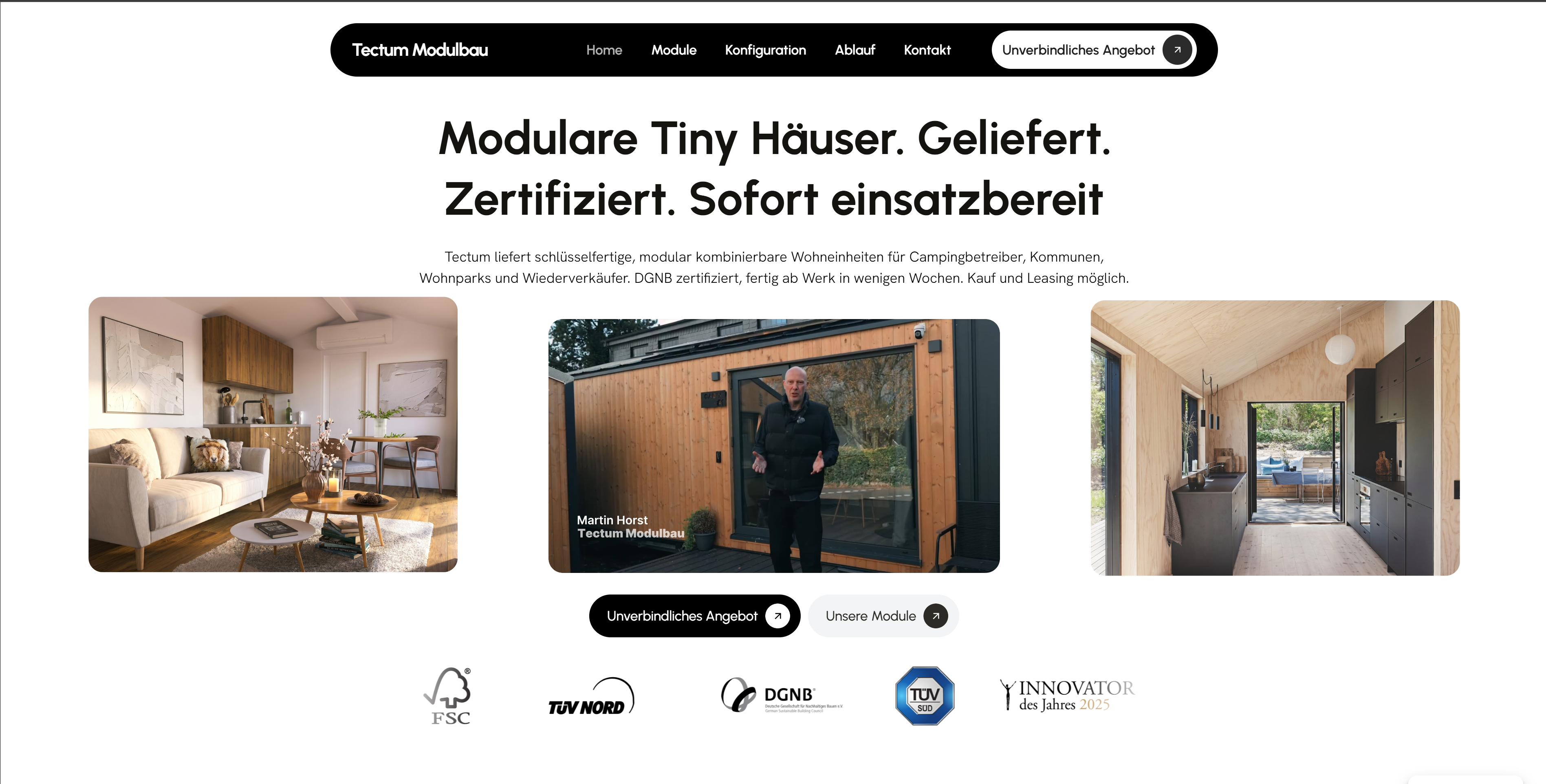 Tectum Modulbau – Hero-Section